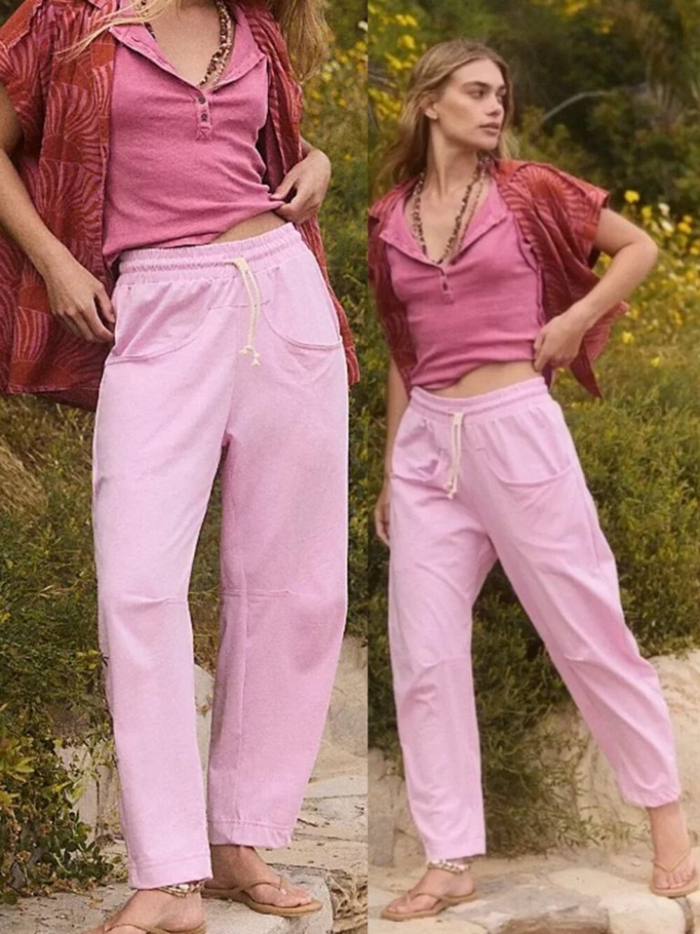Free People FP Beach Caden Barrel Pants M Candy Lilac Pink Slouchy Drawstring